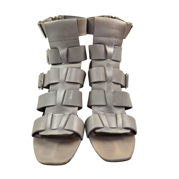 Loeffler Randall Gladiator Block Heels Size 7 Gray Buckle Leather - Picture 3 of 10